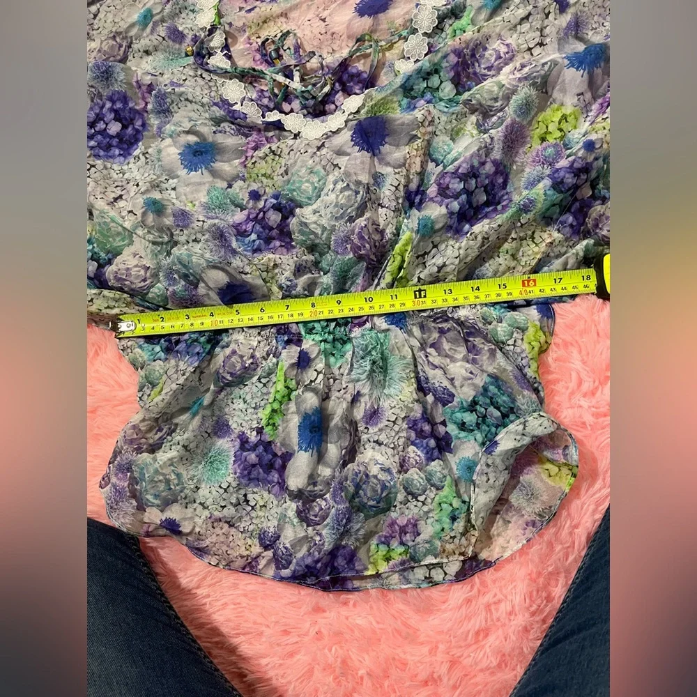 Glamourpuss NYC Floral Print Lightweight Blouse / Tunic Top m/l - Picture 3 of 4